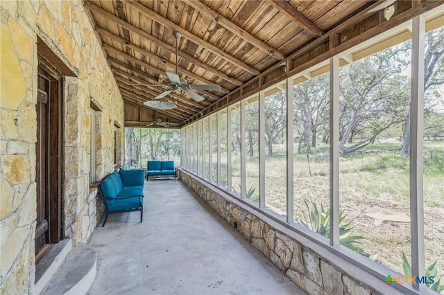 959 Highland Dr, Bandera, TX 78003 - unfurnished sunroom with ceiling fan, vaulted ceiling, and plenty of natural light