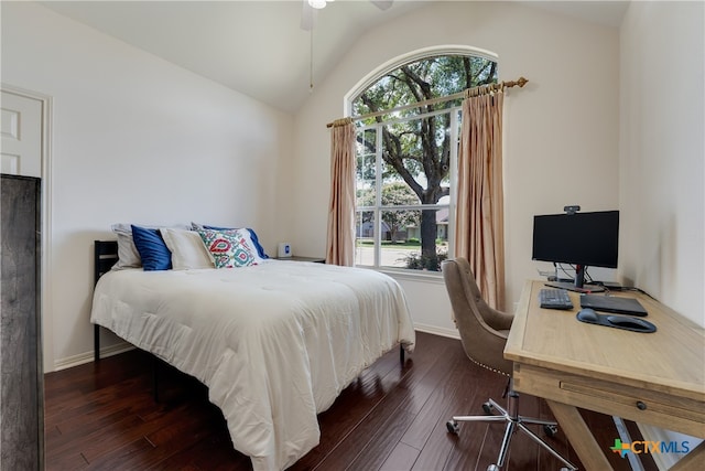 1763 Oak Gln, New Braunfels, TX 78132 - bedroom with vaulted ceiling, dark wood-style flooring, and an office area