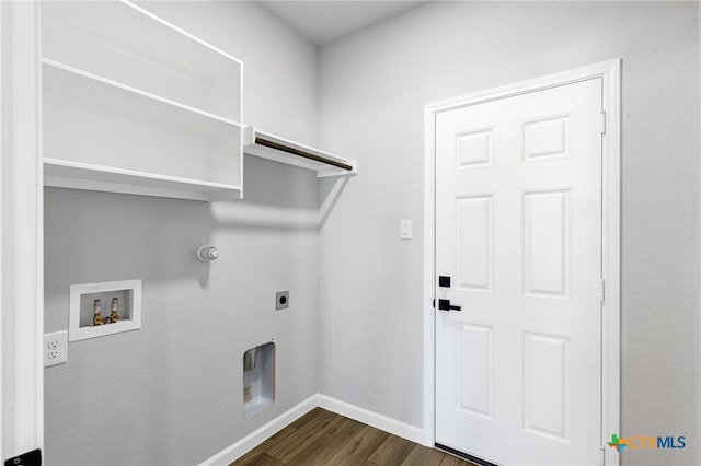 9923 Loma Alta Cir, Converse, TX 78109 - washroom featuring dark wood-style flooring, hookup for an electric dryer, and washer hookup