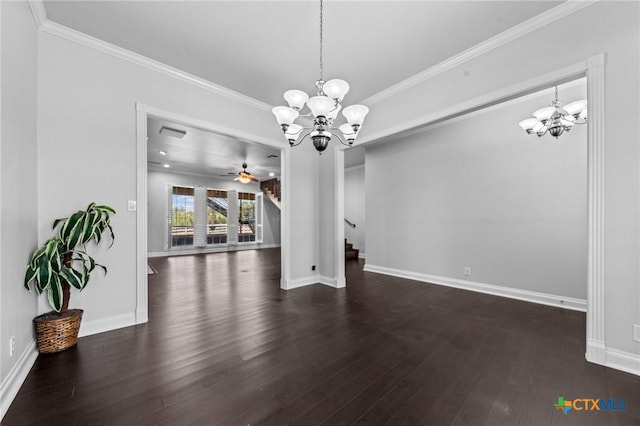 1546 W Fm 93rd Hwy Unit 207, Temple, TX 76502 - unfurnished dining area featuring a chandelier, wood finished floors, crown molding, baseboards, and ceiling fan
