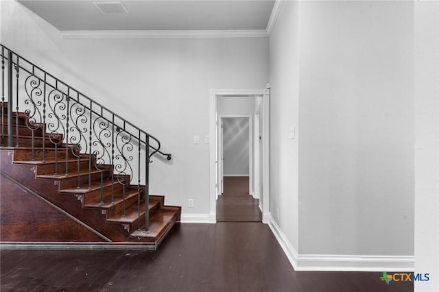 1546 W Fm 93rd Hwy Unit 207, Temple, TX 76502 - stairs featuring baseboards, crown molding, and wood finished floors