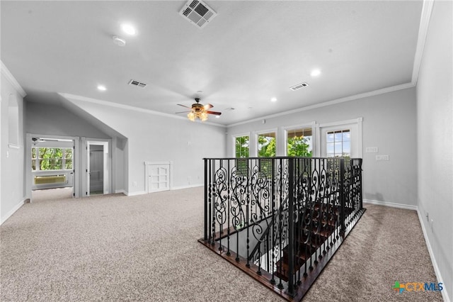 1546 W Fm 93rd Hwy Unit 207, Temple, TX 76502 - hall with crown molding, carpet, an upstairs landing, baseboards, and recessed lighting