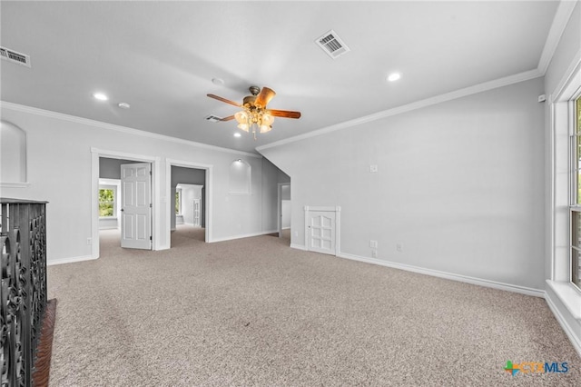 1546 W Fm 93rd Hwy Unit 207, Temple, TX 76502 - unfurnished living room featuring ceiling fan, carpet floors, ornamental molding, baseboards, and recessed lighting