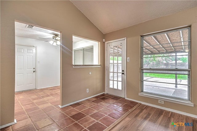 2006 Canyon Creek Dr, Temple, TX 76502 - tiled foyer with vaulted ceiling, ceiling fan, and a textured ceiling
