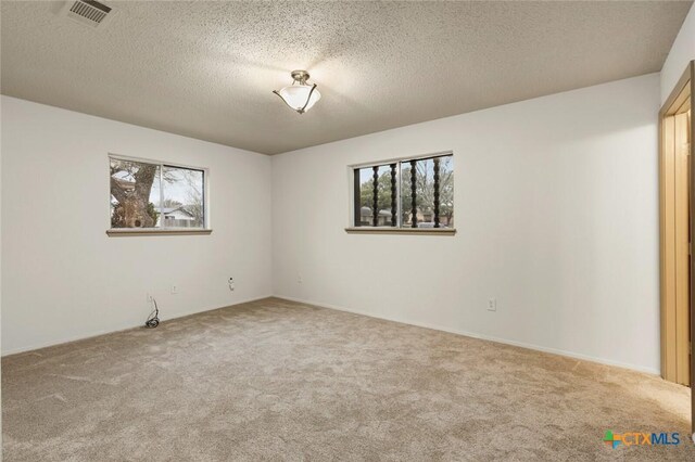 spare room featuring carpet floors, visible vents, and a wealth of natural light