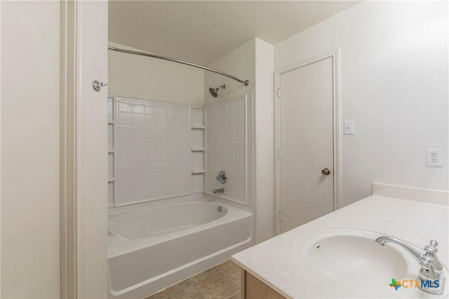 bathroom with tile patterned floors, vanity, and shower / washtub combination