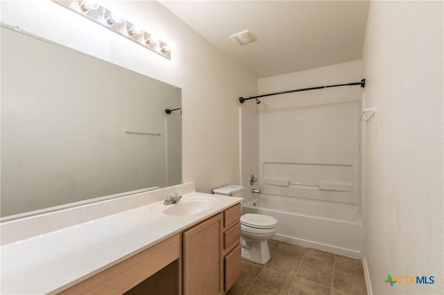 full bathroom with tile patterned floors, vanity, toilet, and bathing tub / shower combination