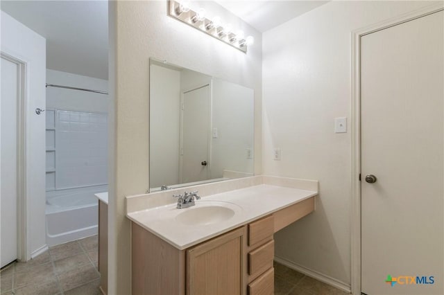 bathroom featuring shower / tub combination, vanity, and tile patterned floors