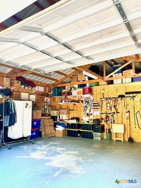 garage featuring a workshop area