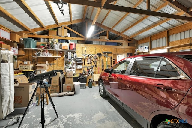 garage featuring a workshop area