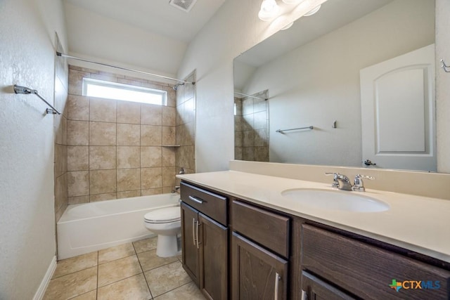 2241 Windswept Way, New Braunfels, TX 78132 - bathroom with toilet, vanity,  shower combination, and tile patterned floors