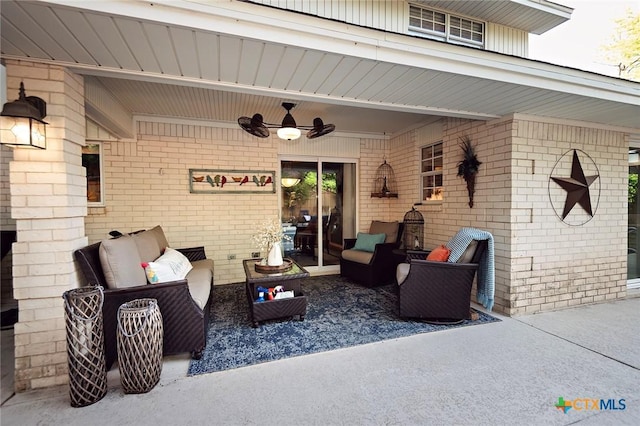 3501 Grizzly Bear Trl, Temple, TX 76502 - view of patio featuring an outdoor living space and a ceiling fan
