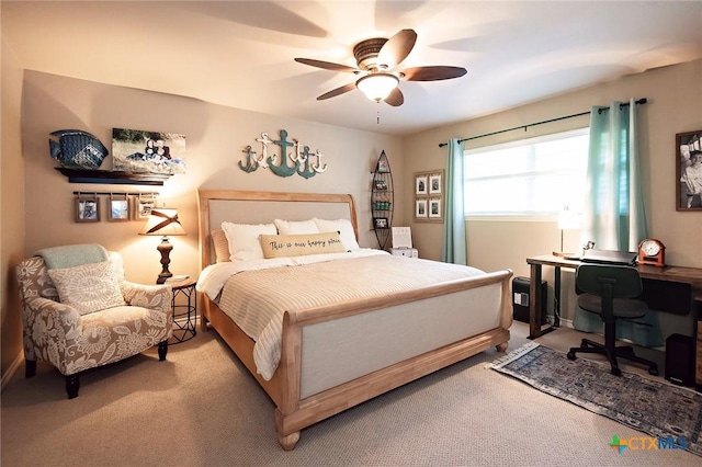 3501 Grizzly Bear Trl, Temple, TX 76502 - bedroom with carpet flooring, an office area, and a ceiling fan