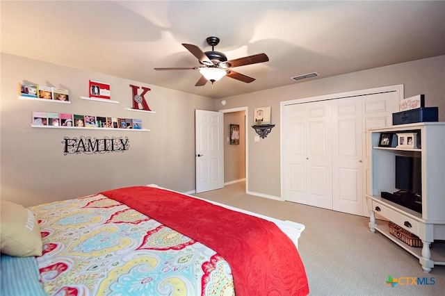 3501 Grizzly Bear Trl, Temple, TX 76502 - carpeted bedroom with a closet, a ceiling fan, and baseboards