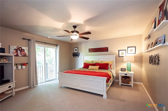 3501 Grizzly Bear Trl, Temple, TX 76502 - bedroom with access to exterior, carpet flooring, baseboards, and a ceiling fan