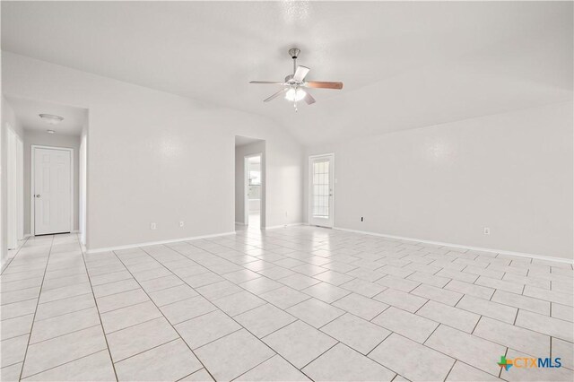 503 Chrislyn St, Troy, TX 76579 - spare room with ceiling fan, light tile patterned floors, and vaulted ceiling