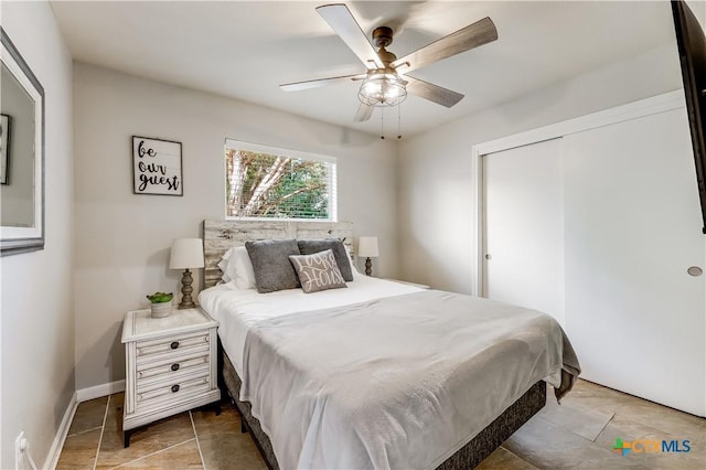 bedroom with a closet and ceiling fan