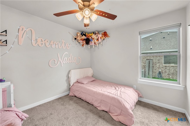 bedroom featuring carpet and ceiling fan