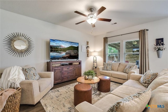 272 Adoquin Trl, Buda, TX 78610 - living area with wood finished floors and ceiling fan