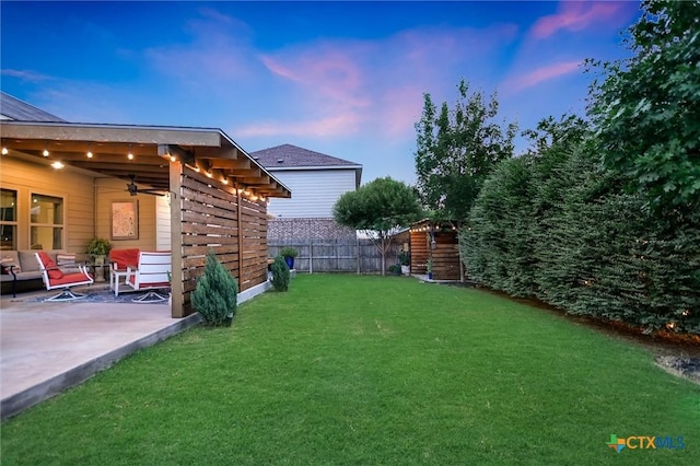 272 Adoquin Trl, Buda, TX 78610 - view of yard featuring a patio and ceiling fan