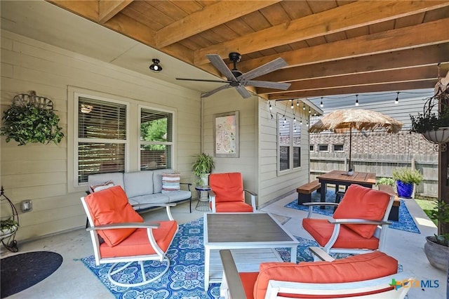 272 Adoquin Trl, Buda, TX 78610 - view of patio featuring an outdoor hangout area and a ceiling fan