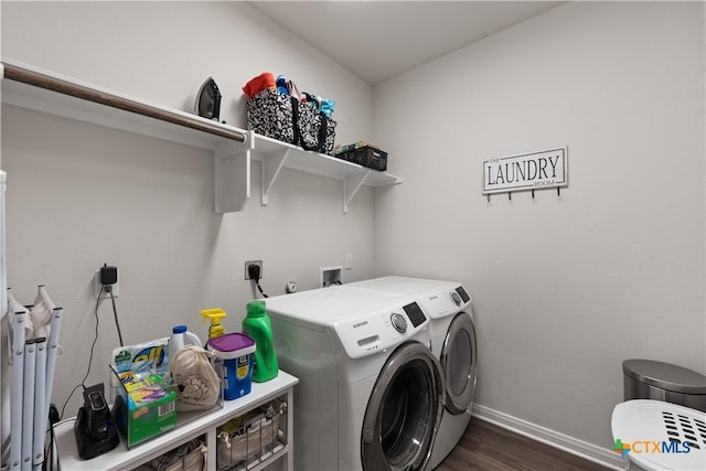 810 Mclaury Cv, Killeen, TX 76542 - laundry room featuring laundry area, baseboards, independent washer and dryer, and dark wood finished floors