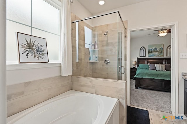 810 Mclaury Cv, Killeen, TX 76542 - ensuite bathroom featuring a ceiling fan, ensuite bathroom, a garden tub, and a stall shower