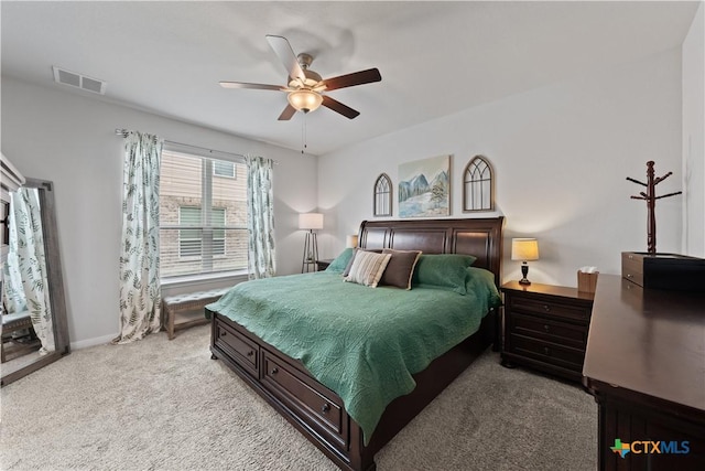 810 Mclaury Cv, Killeen, TX 76542 - bedroom with baseboards, ceiling fan, light carpet, and visible vents