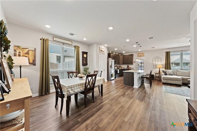 810 Mclaury Cv, Killeen, TX 76542 - dining area with recessed lighting, baseboards, visible vents, and wood finished floors