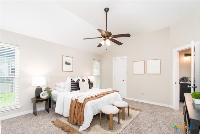 1418 Cedar Ln, Temple, TX 76502 - carpeted bedroom with vaulted ceiling, baseboards, and a ceiling fan