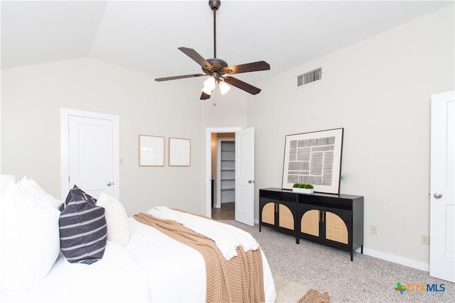 1418 Cedar Ln, Temple, TX 76502 - bedroom with vaulted ceiling, carpet floors, ceiling fan, and baseboards