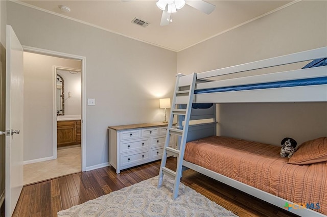 806 Northstar Loop, New Braunfels, TX 78130 - bedroom featuring wood finished floors, baseboards, crown molding, and ceiling fan