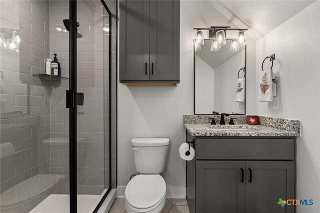 12 Lago Viento Ln, Belton, TX 76513 - bathroom with vanity, baseboards, toilet, and a shower stall