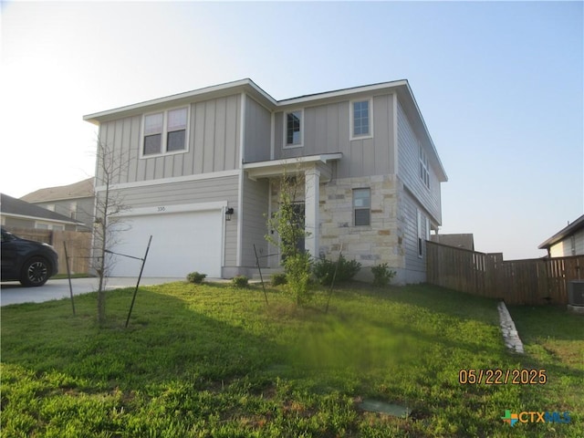 336 Mclintock Rd, Jarrell, TX 76537 - traditional-style house featuring board and batten siding, an attached garage, central AC unit, and concrete driveway
