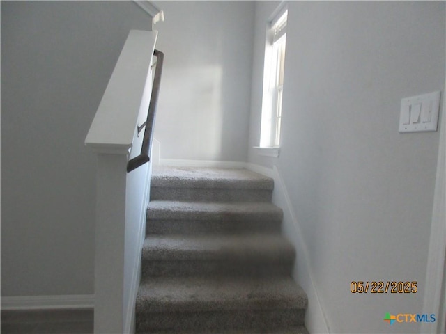 336 Mclintock Rd, Jarrell, TX 76537 - stairs featuring baseboards and carpet flooring