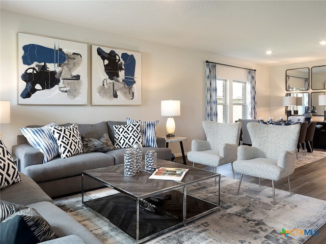 living room with hardwood / wood-style flooring