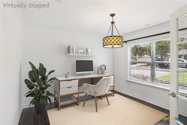 11611 Quarter Horse Trl, Austin, TX 78750 - office with wood finished floors and crown molding