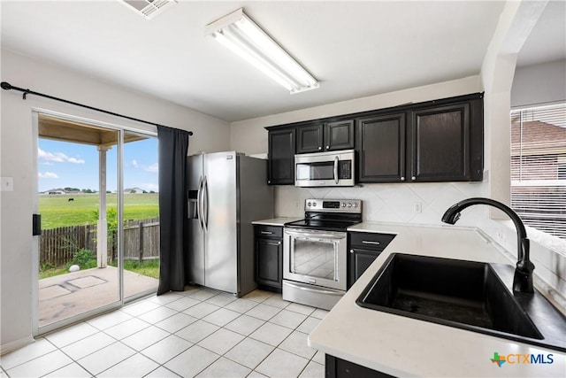 6008 Horne Dr, Killeen, TX 76542 - kitchen featuring decorative backsplash, a sink, appliances with stainless steel finishes, visible vents, and light countertops