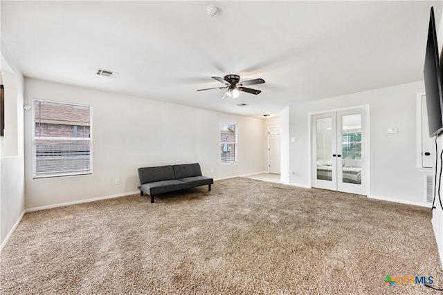 6008 Horne Dr, Killeen, TX 76542 - unfurnished room featuring visible vents, ceiling fan, french doors, and carpet