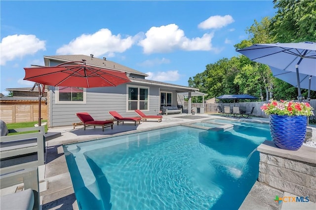 5010 Fallen Tree Dr, Temple, TX 76502 - view of pool with a patio area, a fenced backyard, and a pool with connected hot tub