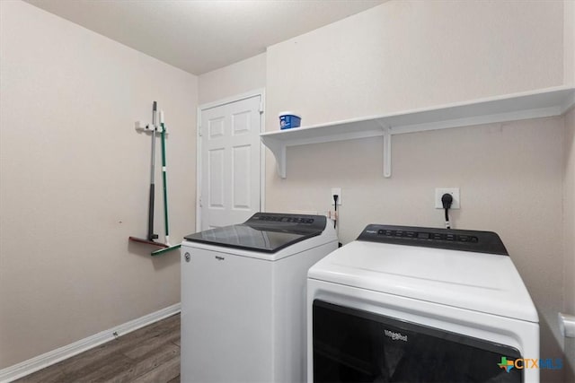 4203 Rambling Range Dr, Killeen, TX 76549 - washroom featuring dark wood-type flooring and independent washer and dryer