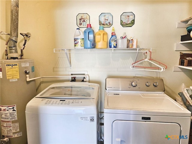 laundry area featuring independent washer and dryer and water heater