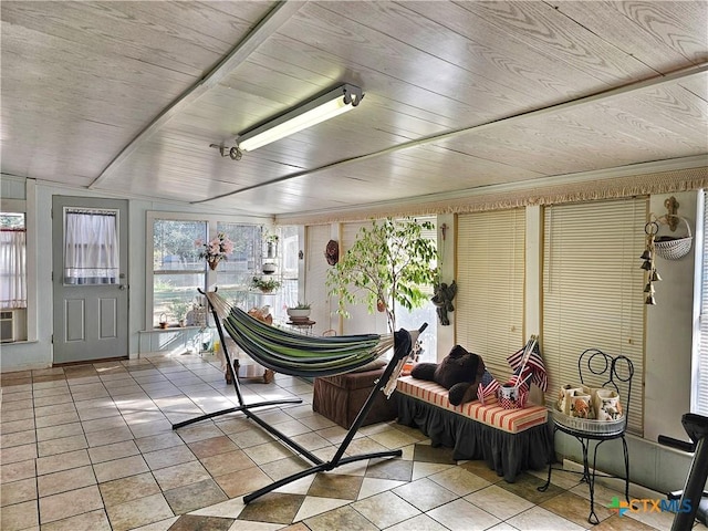 sunroom / solarium with wood ceiling