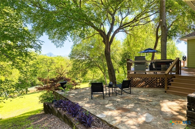 view of patio / terrace with area for grilling and a wooden deck