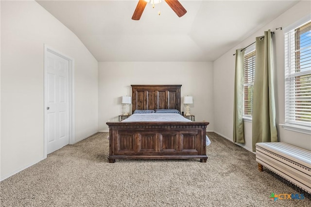 3610 Parkmill Dr, Killeen, TX 76542 - carpeted bedroom with vaulted ceiling, ceiling fan, and baseboards