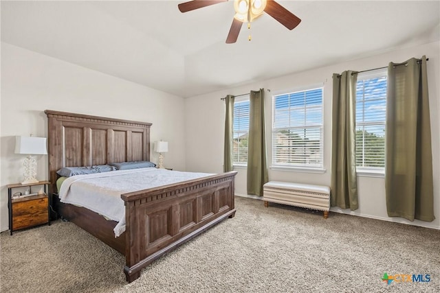 3610 Parkmill Dr, Killeen, TX 76542 - bedroom with light carpet, ceiling fan, and lofted ceiling