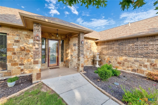 2299 Sun Chase Blvd, New Braunfels, TX 78130 - property entrance featuring stone siding and roof with shingles