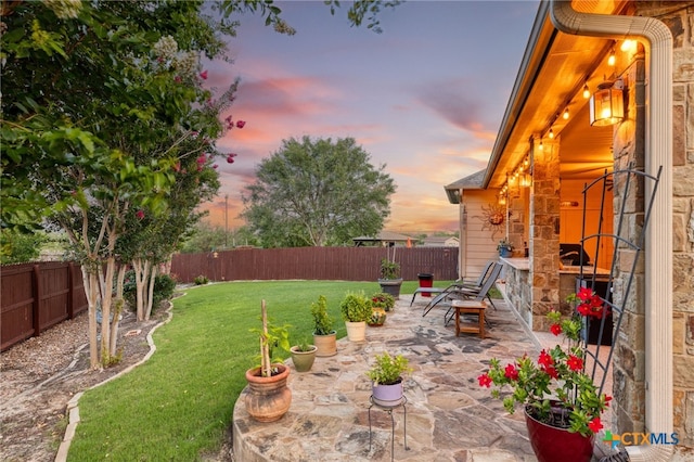 2299 Sun Chase Blvd, New Braunfels, TX 78130 - fenced backyard featuring a patio and a fireplace