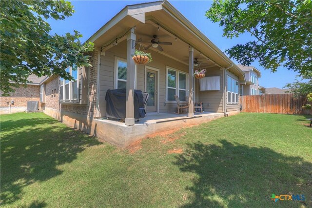 6010 Ballast Trl, New Braunfels, TX 78132 - back of house featuring ceiling fan, a patio area, and central AC