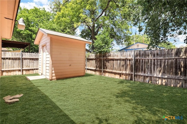 view of yard with a storage shed